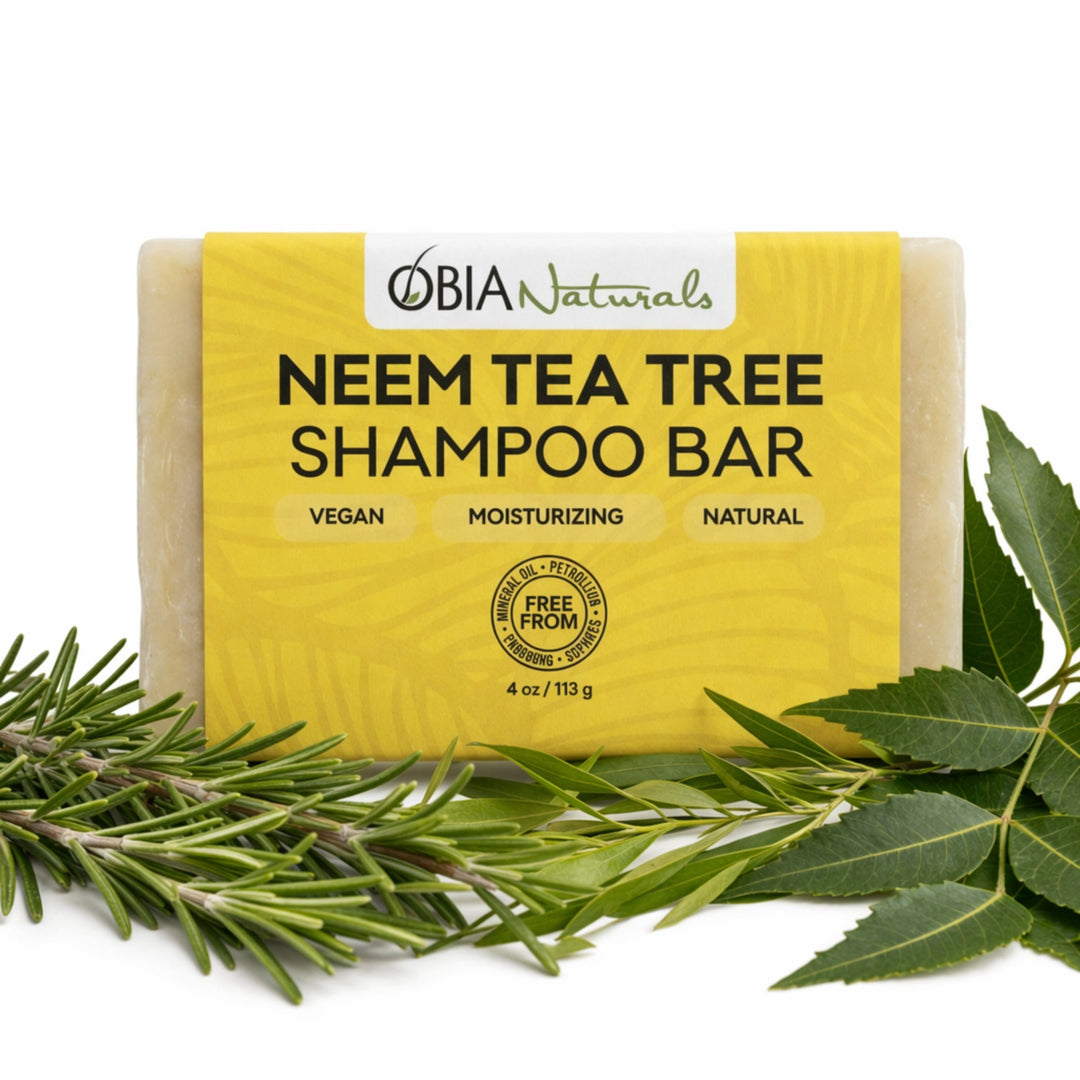 OBIA Naturals Neem Tea Tree Shampoo Bar, a sulfate-free, coconut-oil-free clarifying shampoo bar for natural hair