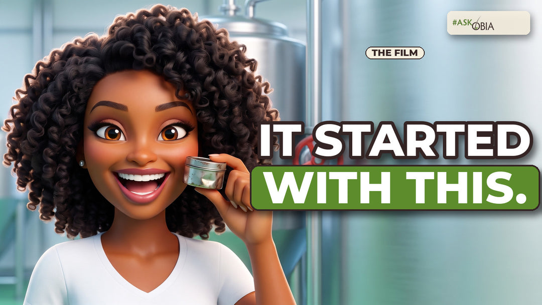 Animated Obia Ewah in her lab coat, laughing and holding a small tin. Headline reads: It started with this.