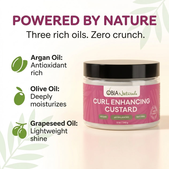 OBIA Naturals Curl Enhancing Custard — mirror-like shine with no stiff cast
