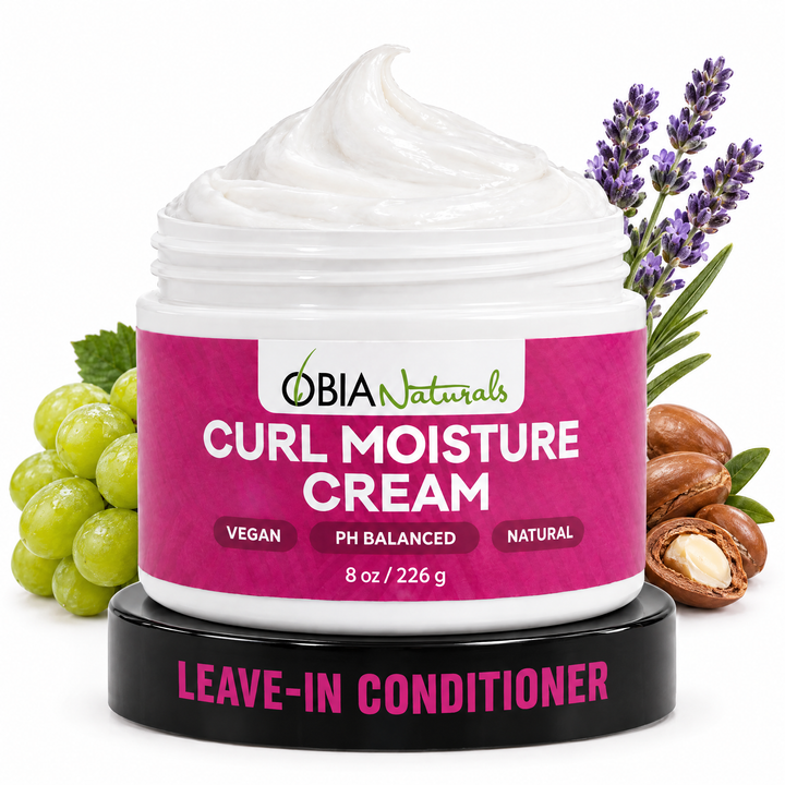 OBIA Naturals Curl Moisture Cream, a leave-in curl cream, 8 oz jar with lavender, grapes, argan nuts and burdock root