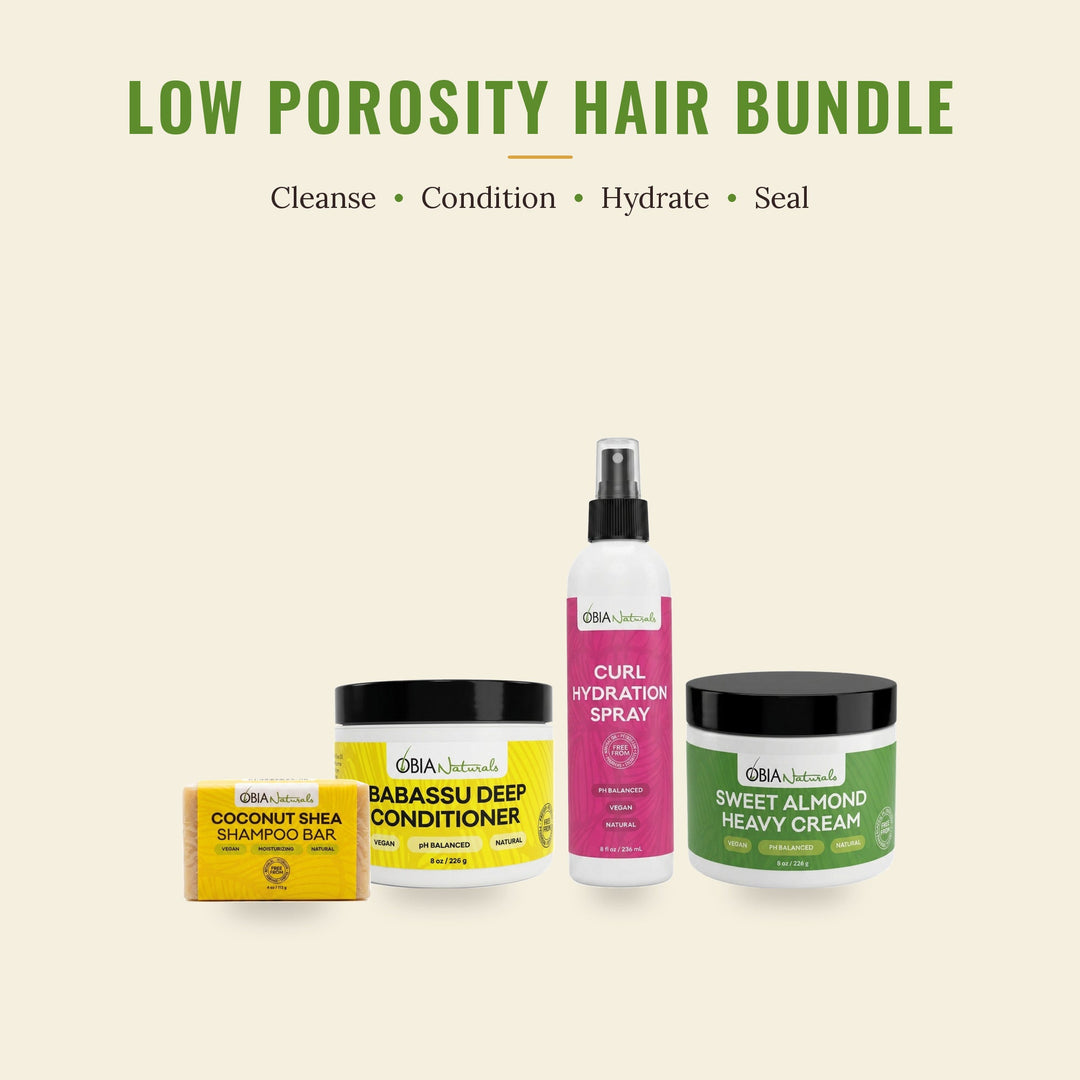 OBIA Naturals Low Porosity Hair Bundle with Coconut Shea Shampoo Bar, Babassu Deep Conditioner, Curl Hydration Spray and Sweet Almond Heavy Cream