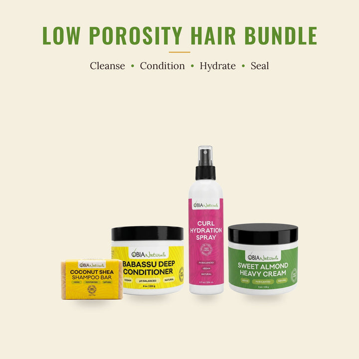 OBIA Naturals Low Porosity Hair Bundle with Coconut Shea Shampoo Bar, Babassu Deep Conditioner, Curl Hydration Spray and Sweet Almond Heavy Cream
