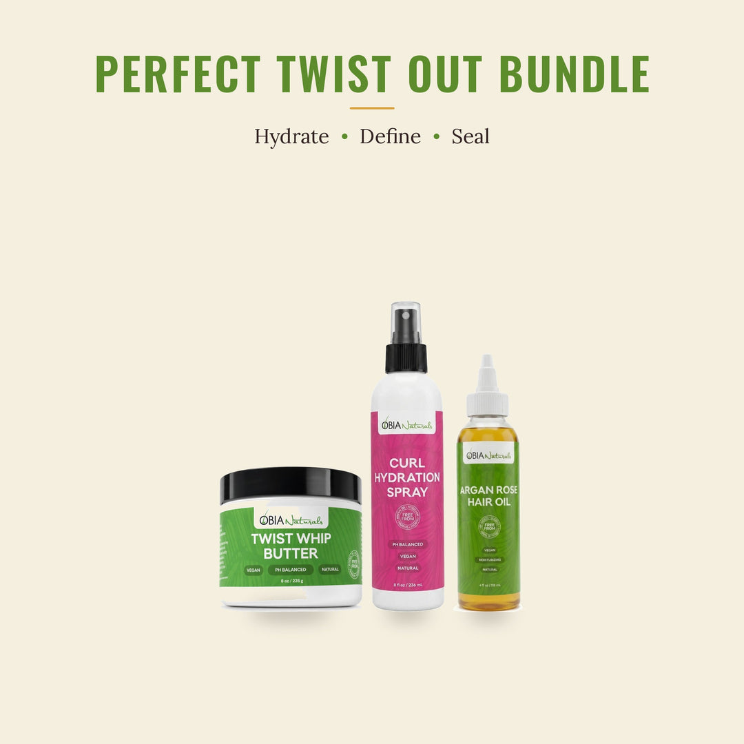 OBIA Naturals Perfect Twist Out Bundle — Twist Whip Butter, Curl Hydration Spray and Argan Rose Hair Oil