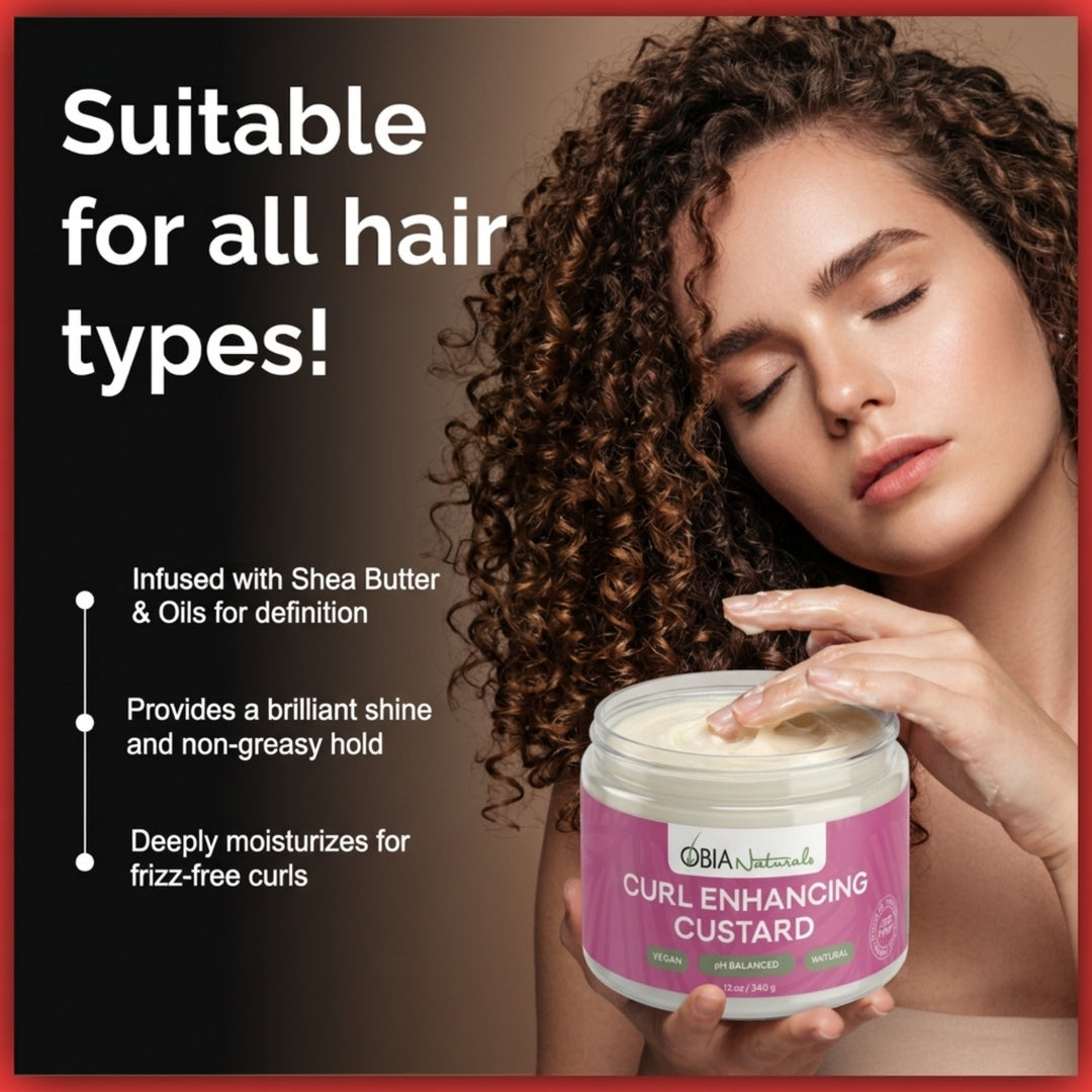 OBIA Naturals Curl Enhancing Custard — rake or shingle through damp hair for definition