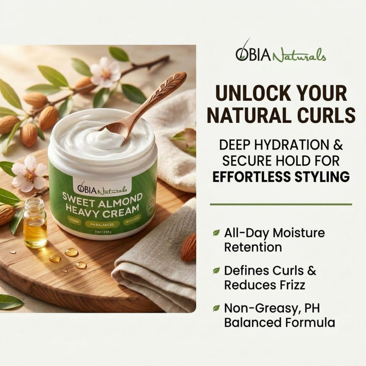 Sweet Almond Heavy Cream by OBIA Naturals — setting cream for twist-outs and Bantu knots