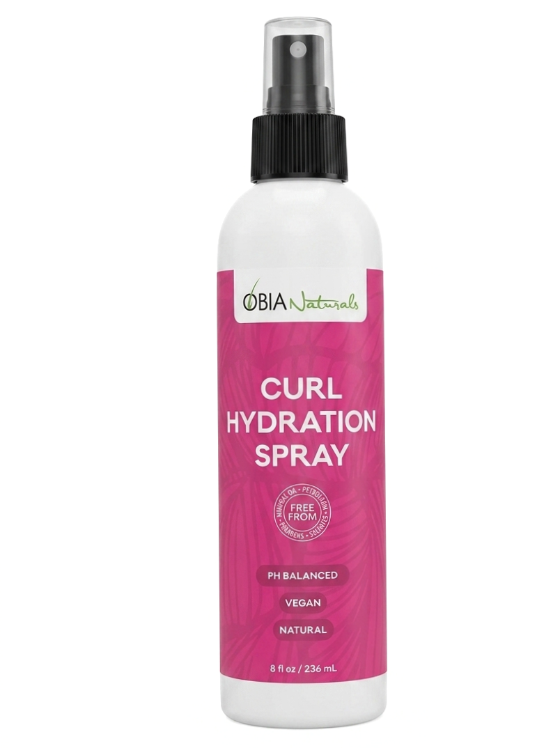 OBIA Naturals Curl Hydration Spray bottle — daily curl refresher with Argan and Rose oils